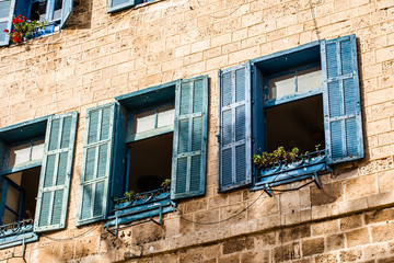 Windows in old building in Israel