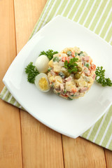 Russian traditional salad Olivier,