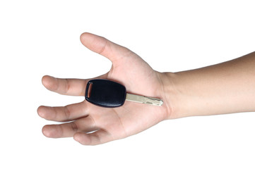 hand sign posture hold car key isolated