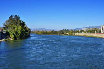 Ebro River passing through Tortosa, Spain