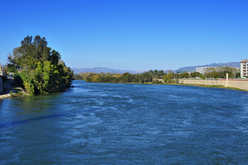Ebro River passing through Tortosa, Spain