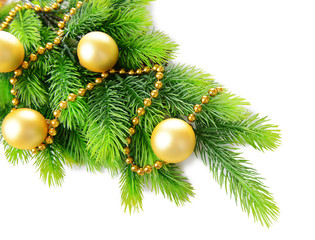 Obraz na płótnie Canvas Christmas balls on fir tree, isolated on white
