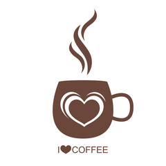 Coffee cup with heart vector on isolated white background