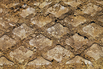 Raute breite Reifenspur in der Erde