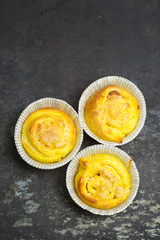 Saffron buns with almond paste filling