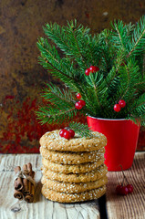 Christmas cookies on the table with Christmas decorations