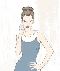 Vector illustration fashion woman in blue dress