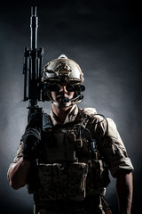 soldier man hold Machine gun style fashion