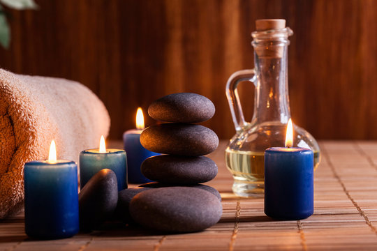 Spa Still Life With Hot Stones And Candles