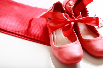 Red shoes with ribbon