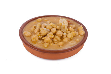 tripe stew with chickpeas in clay pot