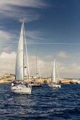Sailing ship yachts with white sails