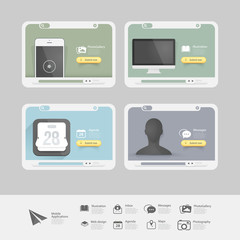 Collection of vitange cards with flat Ui elements and icons