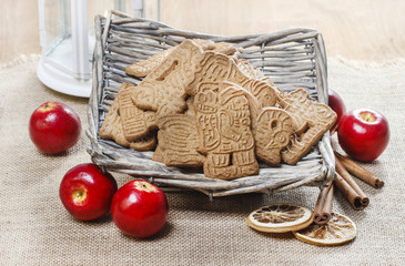 Wicker basket of speculaas biscuits