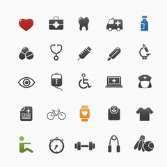 healthy and hospital vector symbol icon set