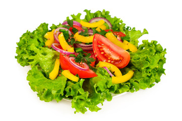 mixed salad with lettuce isolated on white