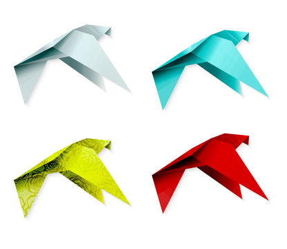 Set of colorful origami bird. Vector EPS 10
