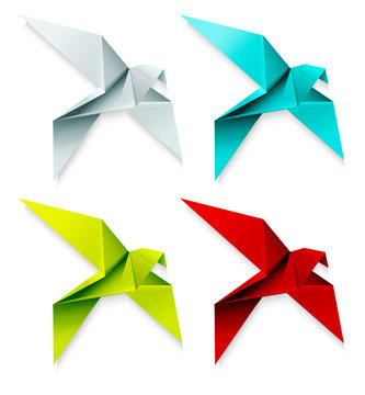 Set of colorful origami bird. Vector EPS 10