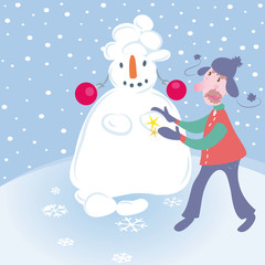 Mann baut Traumfrau aus Schnee