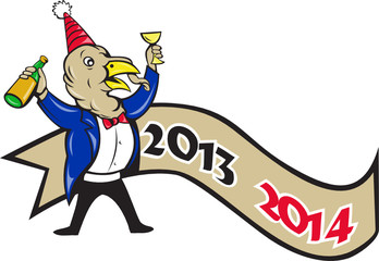 Happy New Year 2014 Turkey Toasting Wine Cartoon