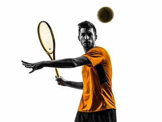 Fotobehang man tennis player portrait silhouette © snaptitude