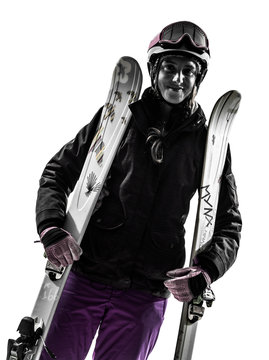 one woman skier portrait  silhouette