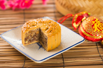 Mooncake and tea,Chinese mid autumn festival food.