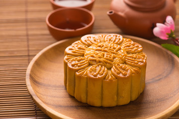 Mooncake and tea,Chinese mid autumn festival food.