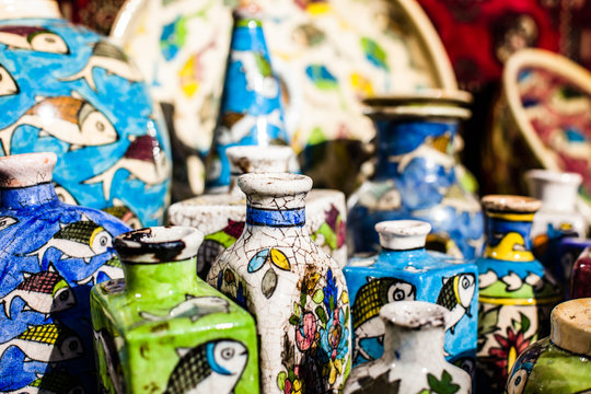 Traditional ceramic in local Israel market.