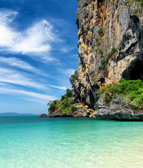 Fototapeta na wymiar Clear water and blue sky. Phra Nang beach, Thailand