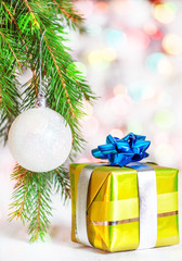 Christmas present with shine bokeh background