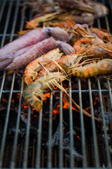 grilled shrimps and squid at party
