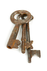 old keys isolated on white