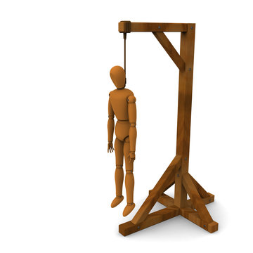 3D model of puppet hung on wooden post