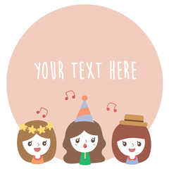 Cartoon Cute Girls With Space For Your Text