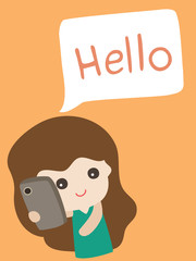 Cartoon cute girl saying hello, Vector illustration