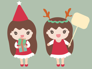 Cartoon Girls Dressed in a Santa Claus Costume