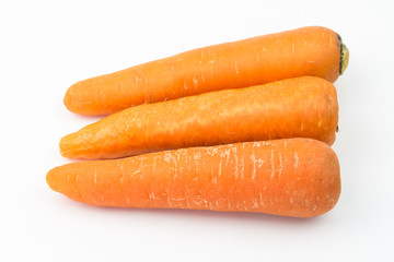 three carrots on white background