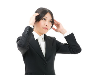 asian businesswoman thinking on white background