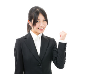 asian businesswoman cheering on white background