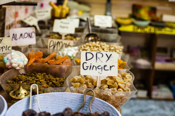 Spices on display in open market in Israel.