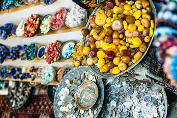 Colorful gemstones on sale at a flea market in Jerusalem,Israel