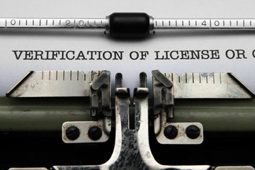 Verification of license on typewriter