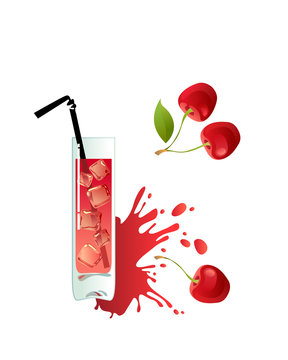 Glass of cherry juice on a white background