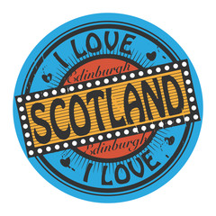 Grunge color stamp with text I Love Scotland inside, vector