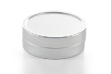 Metallic tin on white background.