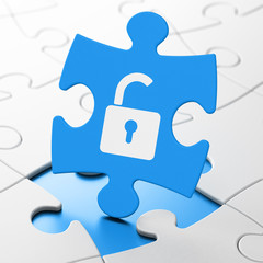 Fototapeta premium Safety concept: Opened Padlock on puzzle background