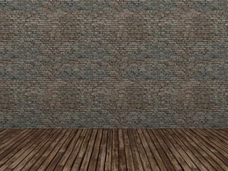 old brick wall and wood floor,3d