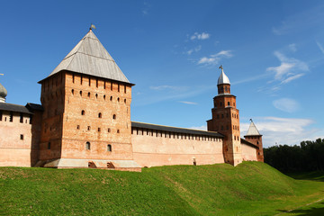 Fortress wall with towers. Novgorod Kremlin. Russia © mrivserg