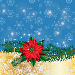 Christmas golden background with poinsettia flowers